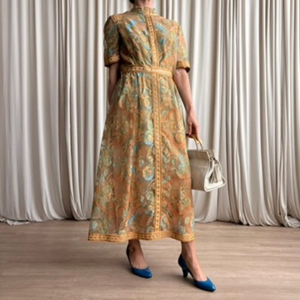 70s Vintage Short Sleeve Paisley  Dress - Indian Influence, Fits Large